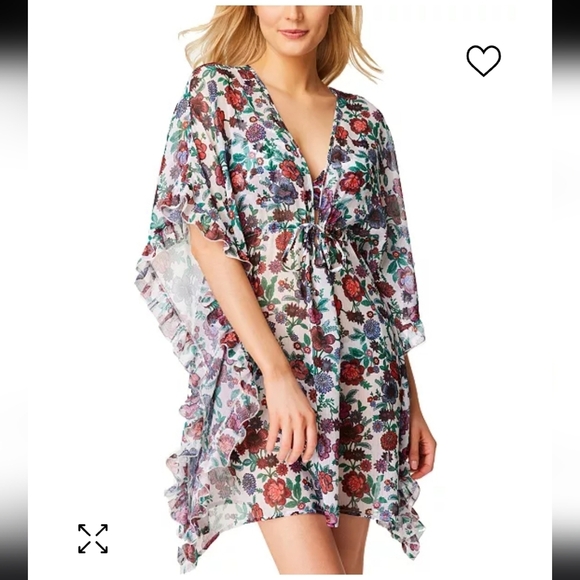 NWT Jessica Simpson Swim Cover Floral Medium Forget Me Not Frill Side Chiffon - Picture 7 of 7